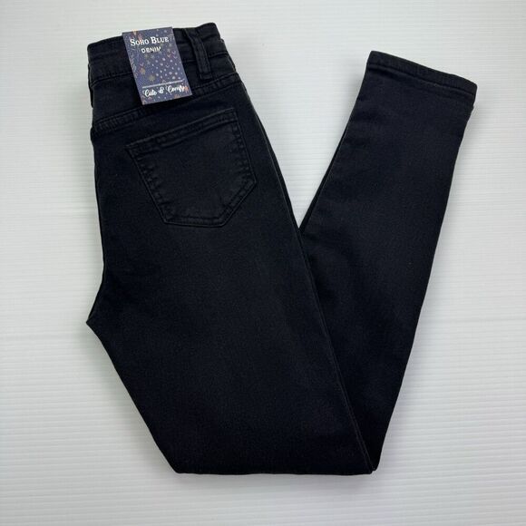 Girls SOHO Blue Denim BLACK Jeans Size 12 Distressed Knees - Picture 4 of 9